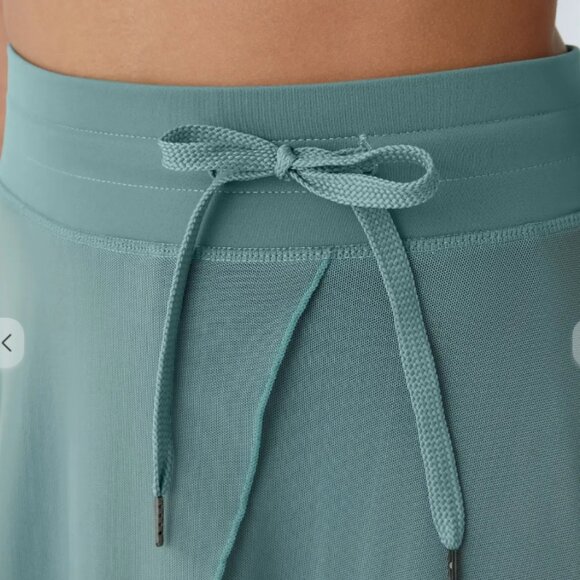 High Waisted Drawstring Contrast Mesh 2-in-1 Side Pocket Flowy Midi Flare Casual - Picture 2 of 6